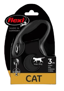 Rullebånd New Classic Cat Cord 3m, XS, maks 8 kg, Svart