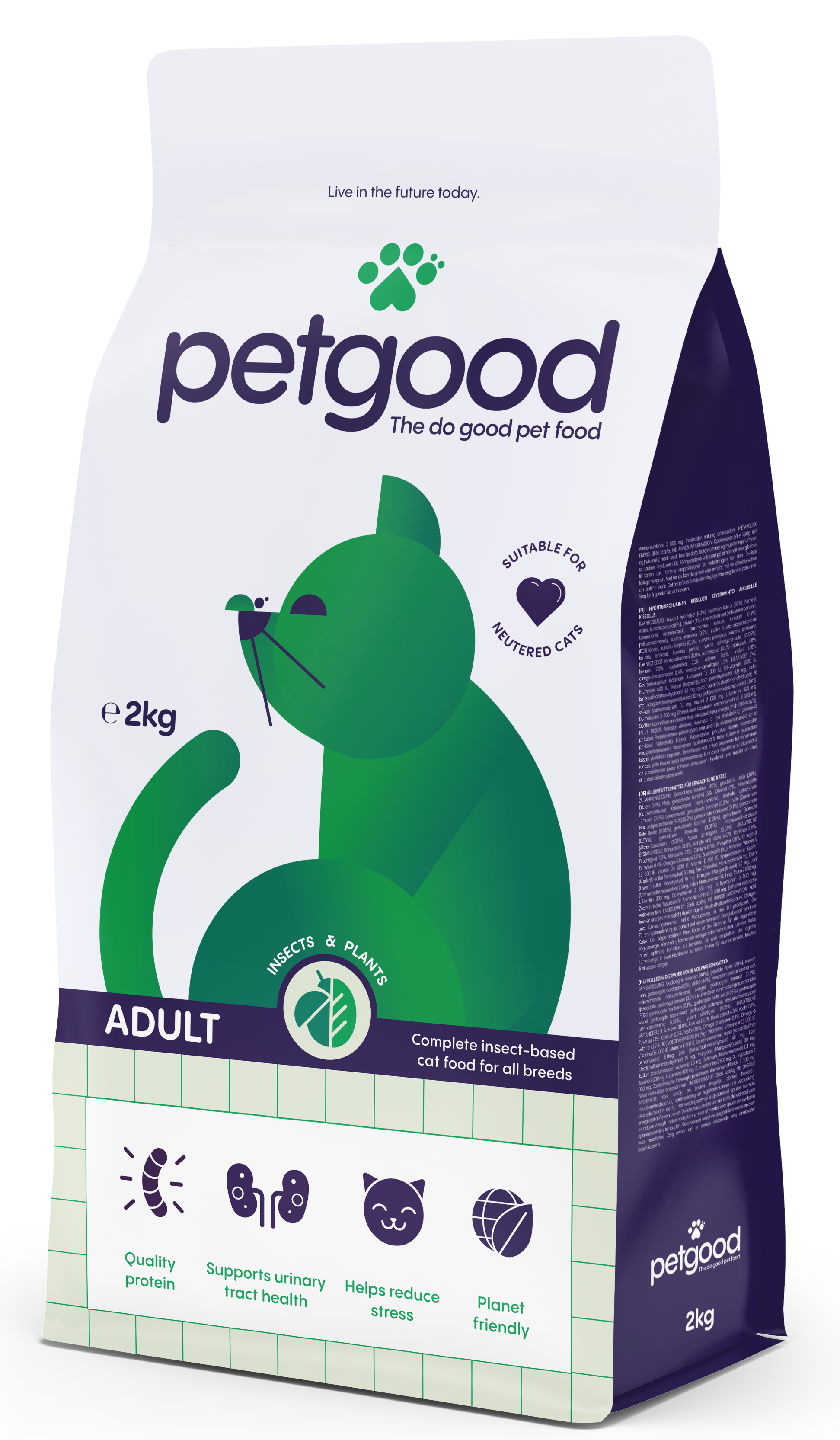 Petgood - Insektbasert fullfôr til voksne katter 2 kg - Katt - Helse og pels - Kosttilskudd - Tørrfôr - Dyrekassen.no