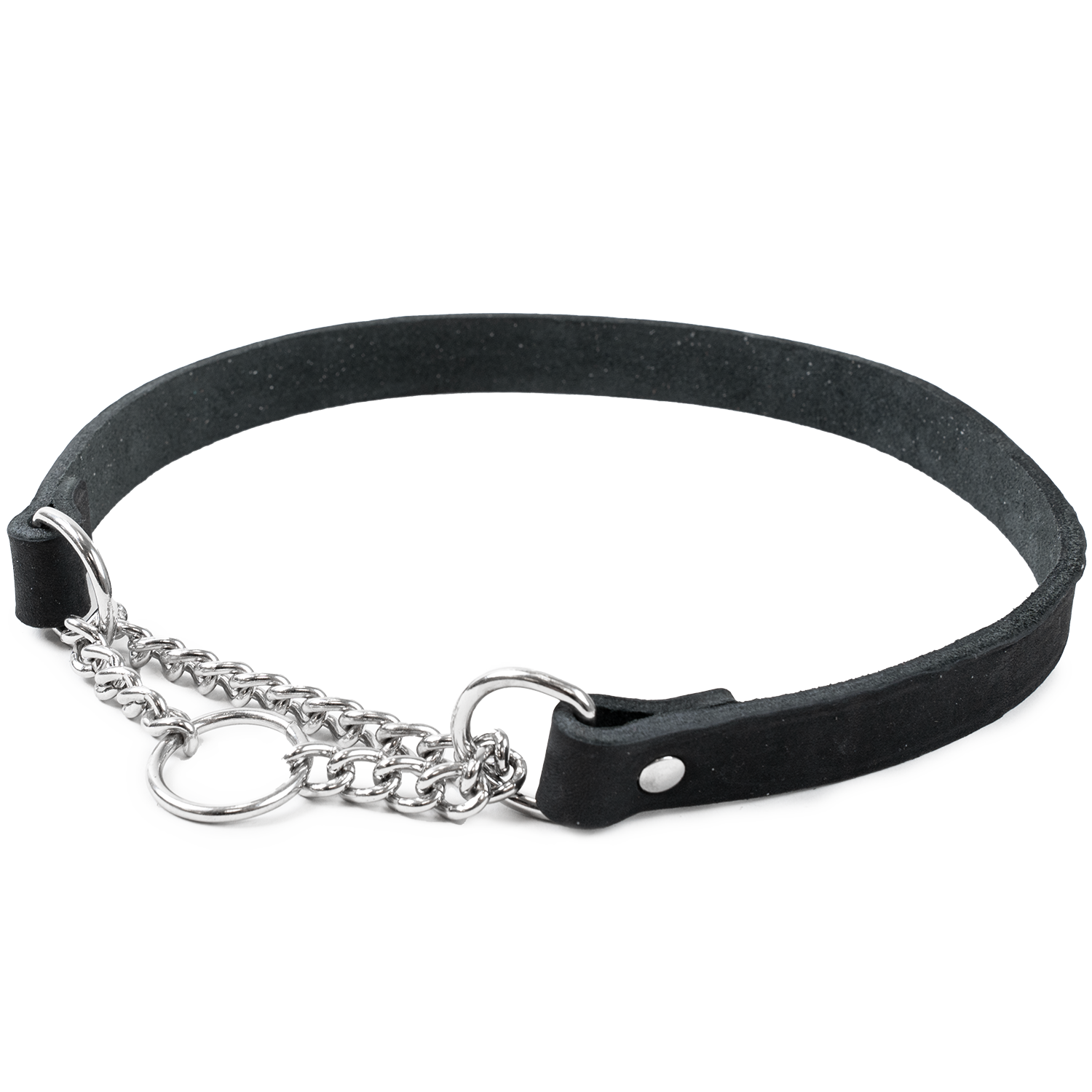 Halskjede i skinn Hera halvjern Svart 18 mm x 44-54 cm