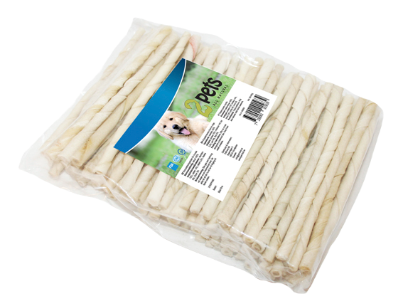 Tyggepinne vridd hvit 12 cm/ 7-8 mm 100-pakning