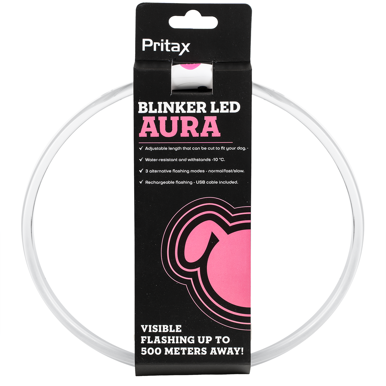 Pritax Blinkende krage LED Aura, 8mm, 35-60cm, Rosa