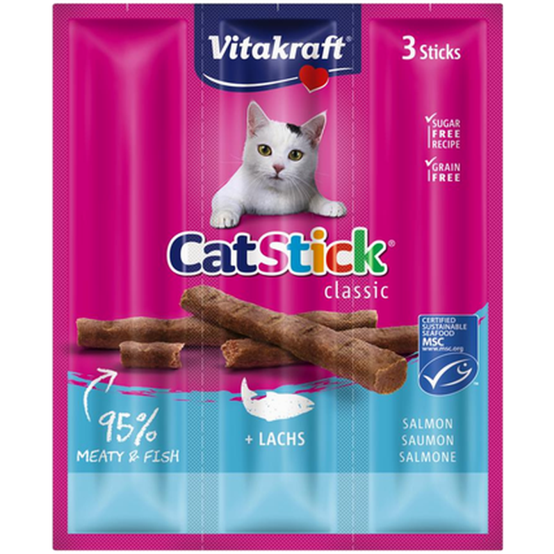 Vitakraft - CatSticks Mini Laks 6 g x 3 stk. - Katt - Helse og pels - Hygiene - Godbiter - Dyrekassen.no