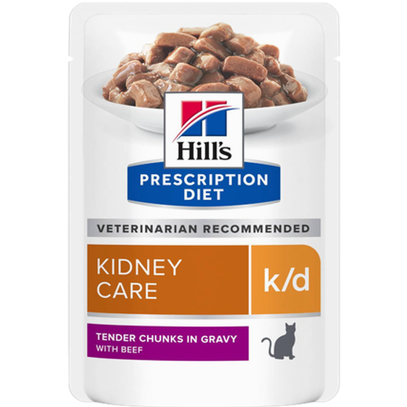 Hill's Prescription Diet Feline - k/d Kidney Care Beef Pouch 12x85g - Katt - Helse og pels - Hygiene - Kattemat - Dyrekassen.no