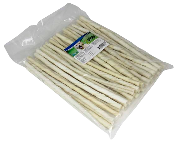 2 pets - Tyggepinne vridd hvit 24 cm/ 7-8 mm 50-pk. - Hund - Hundegodteri - Dyrekassen.no