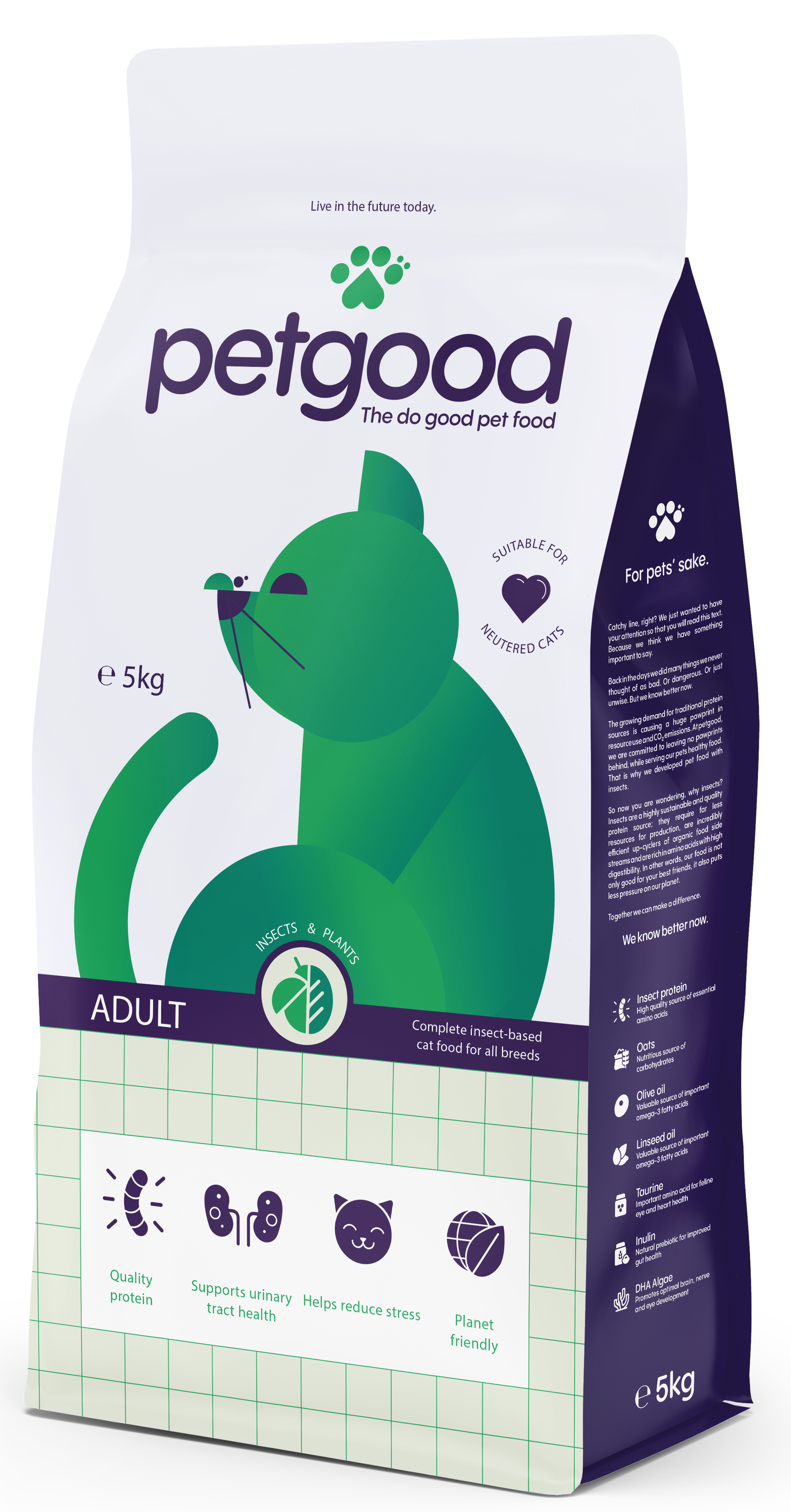 Petgood - Insektbasert fullfôr til voksne katter 5 kg - Katt - Helse og pels - Kosttilskudd - Tørrfôr - Dyrekassen.no