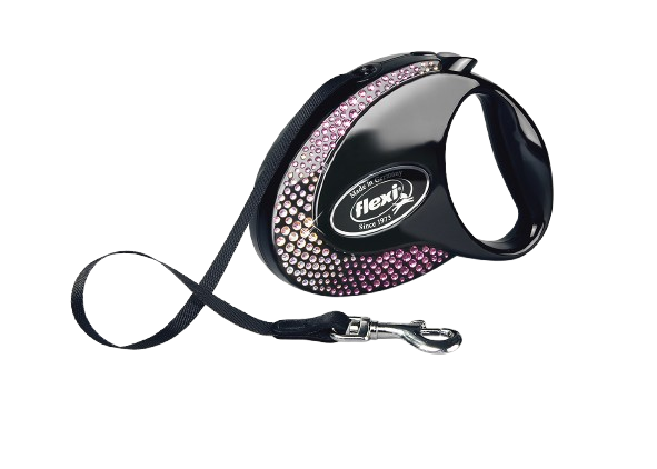 Flexi - Glam Splash Crystal Tape, 5m, M, maks 25kg, Svart - Hund - Dyrekassen.no
