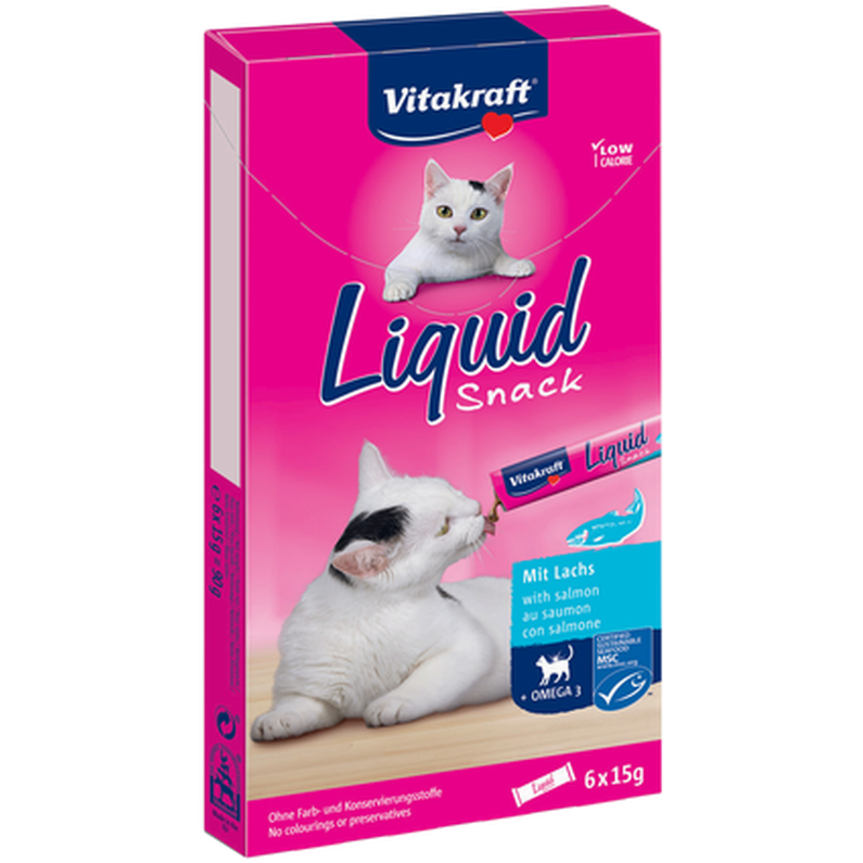 Vitakraft - Flytende kattesnacks med laks, 6-pakning, 15 g - Katt - Helse og pels - Hygiene - Godbiter - Dyrekassen.no