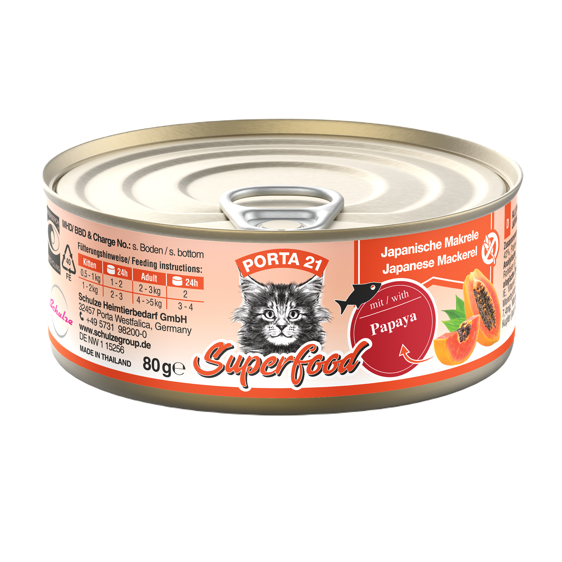 Porta21 - Feline Superfood - Makrell med papaya 80 g - Katt - Helse og pels - Kosttilskudd - Våtfôr - Dyrekassen.no