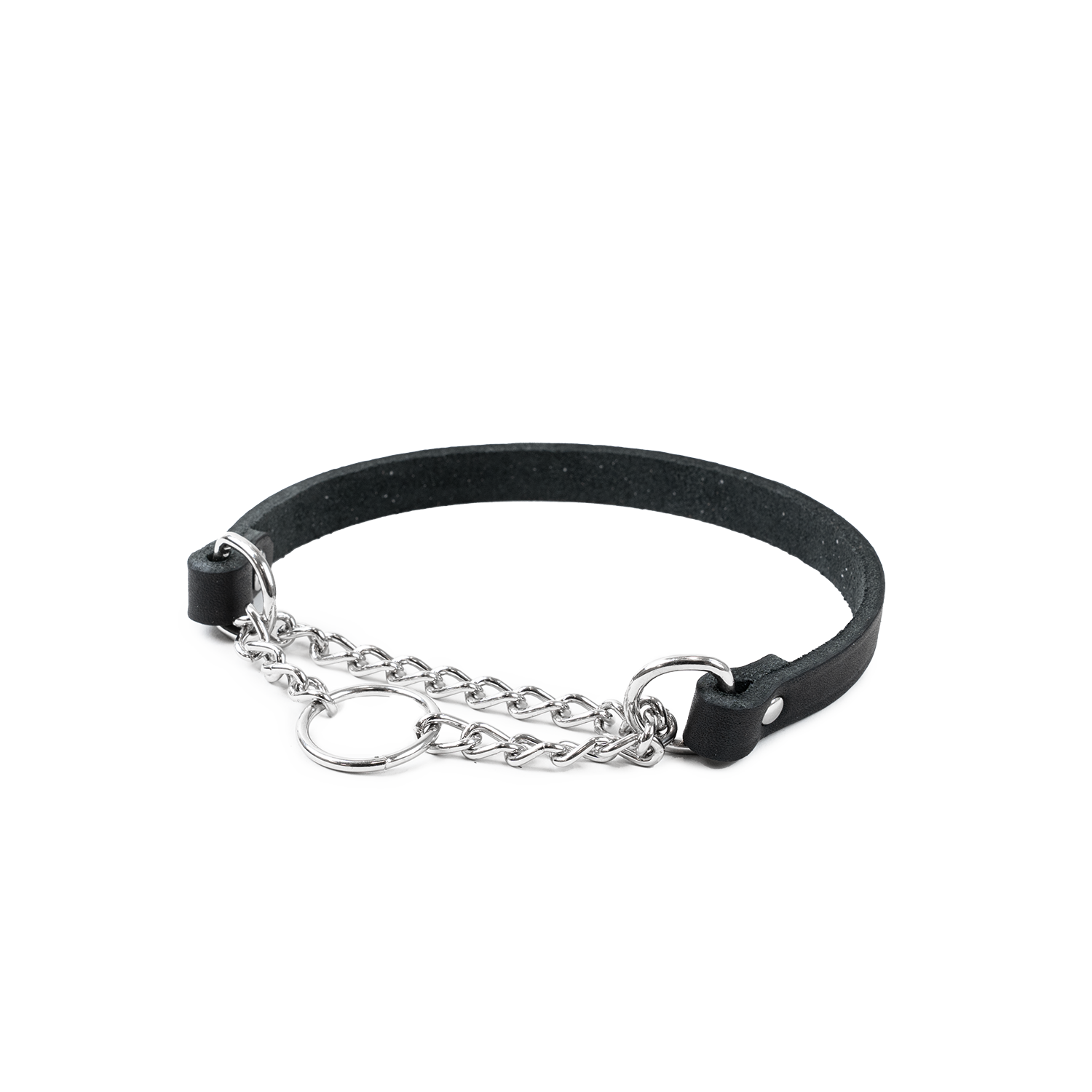 Halskjede i skinn Hera halvjern Svart 12 mm x 28-35 cm