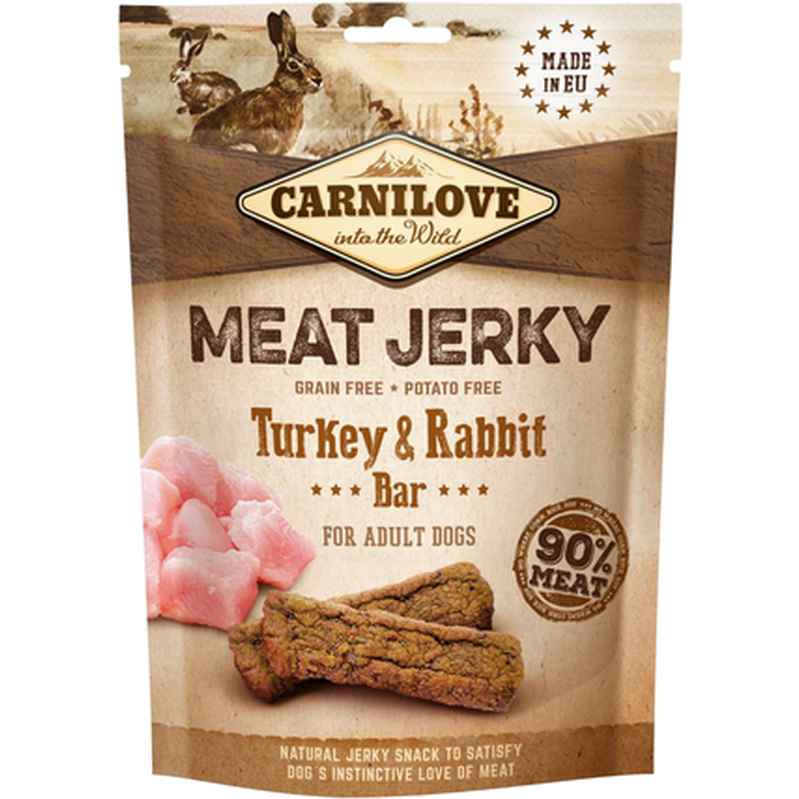 Carnilove - Jerky kalkun- og kaninbar 100 g - Hund - Hundegodteri - Dyrekassen.no
