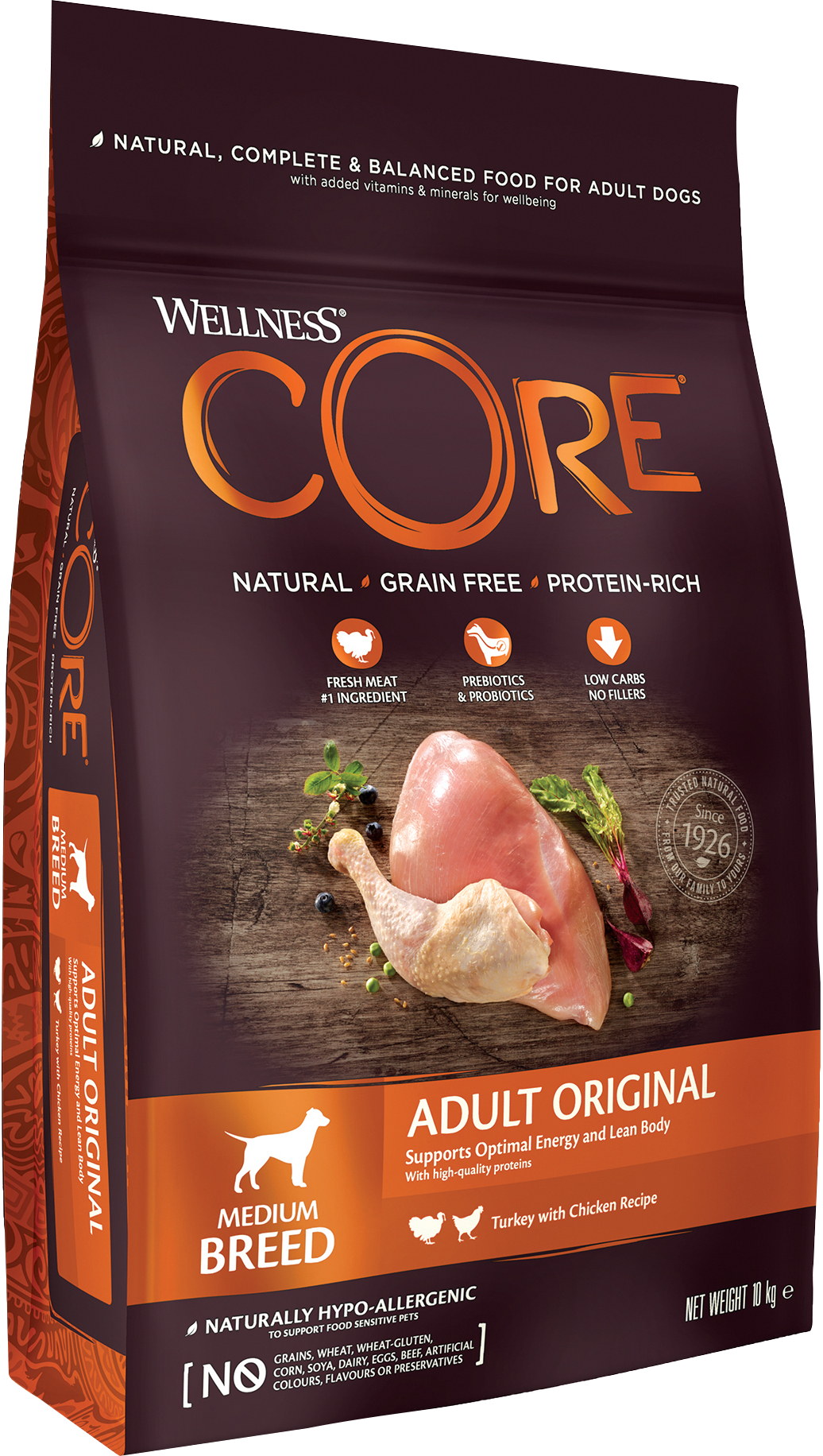 CORE Petfood - Dog Adult Original Medium Breed kylling og kalkun tørr 10 kg - Hund - Tørrfôr - Dyrekassen.no