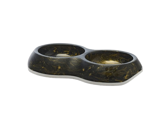 Savic - Delice Double Marble 2 x 0,2 L - Marmor svart gull 26x15,5x4 cm - Katt - Helse og pels - Hygiene - Kattens Matplass - Katteskåler og Underlag