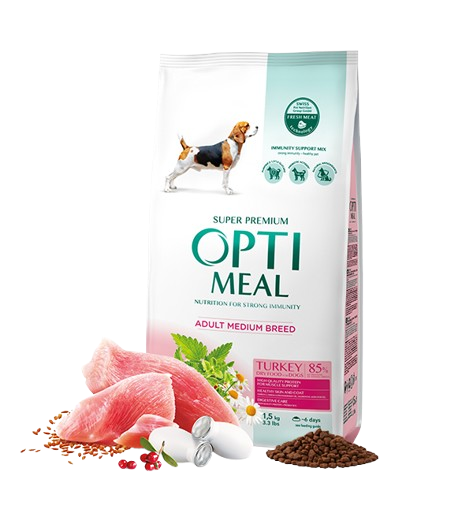 Optimeal Complete dry pet food for adult dogs of medium breeds – turkey 1,5 kg