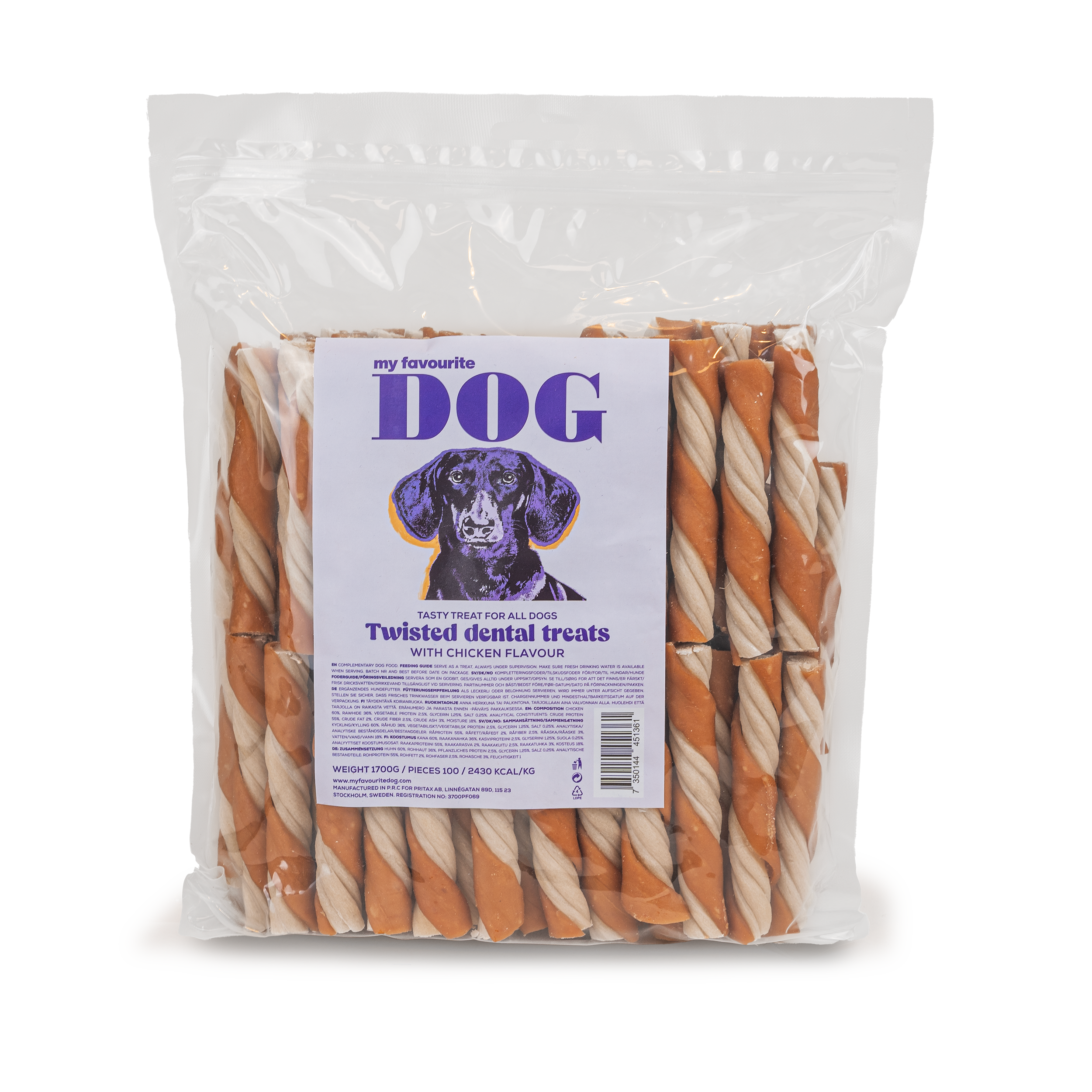 Dental twisted stick, kyllingesmak 100-pakning