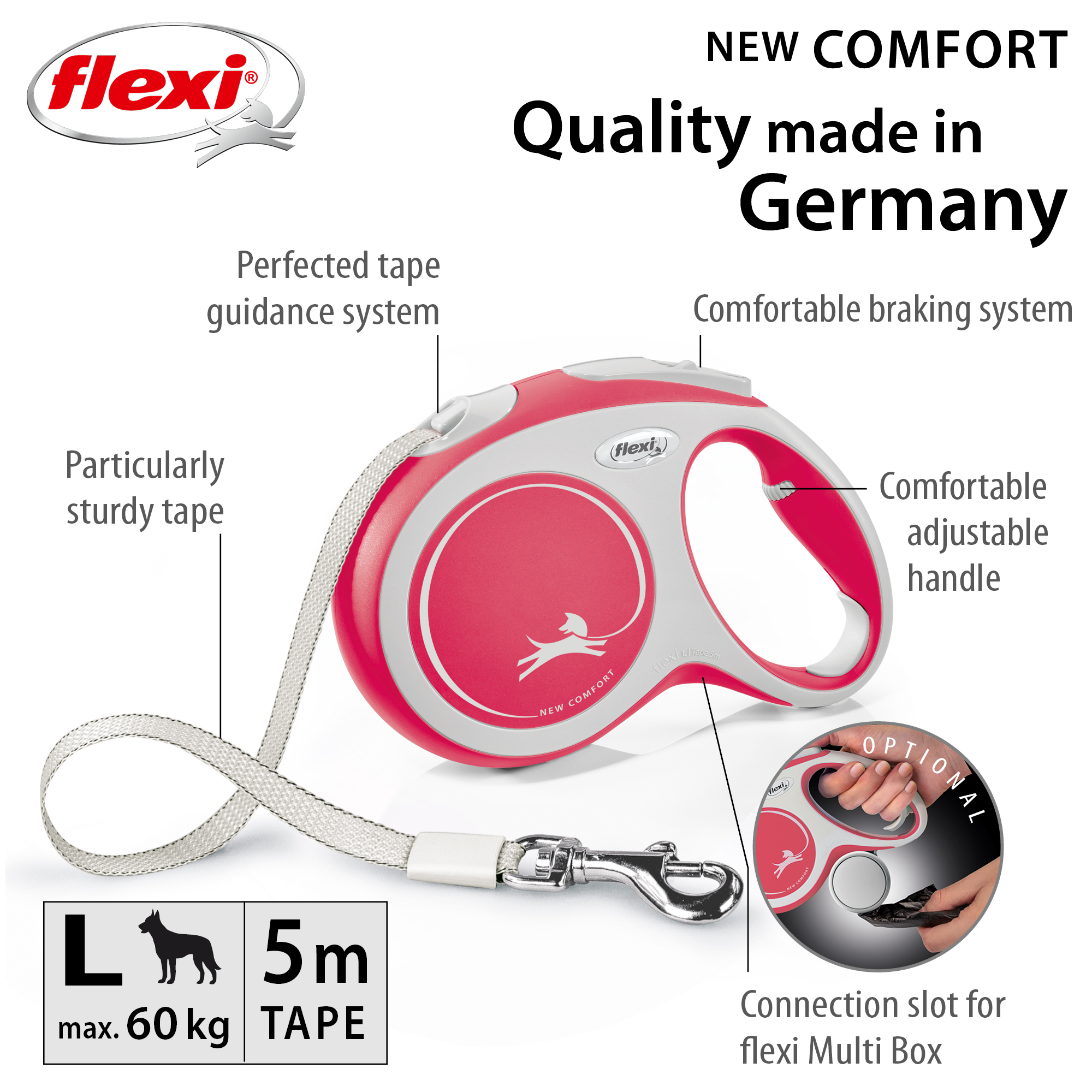 Flexi Rullebånd New Comfort Tape Red | Dyrekassen