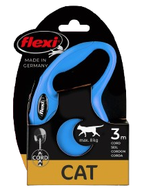 Flexi - Rullebånd New Classic Cat Cord, 3m, XS, maks 8 kg, Blå - Katt - Dyrekassen.no