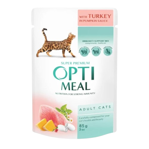Optimeal - Adult Turkey In Pumpkin Sauce Våtfôr Til Katt 12 x 85 g - Katt - Helse og pels - Kosttilskudd - Våtfôr - Dyrekassen.no