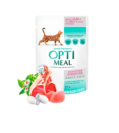 Optimeal Cat Adult Grain Free Sensitive with Lamb and Turkey In Sauce 12 x 85 g