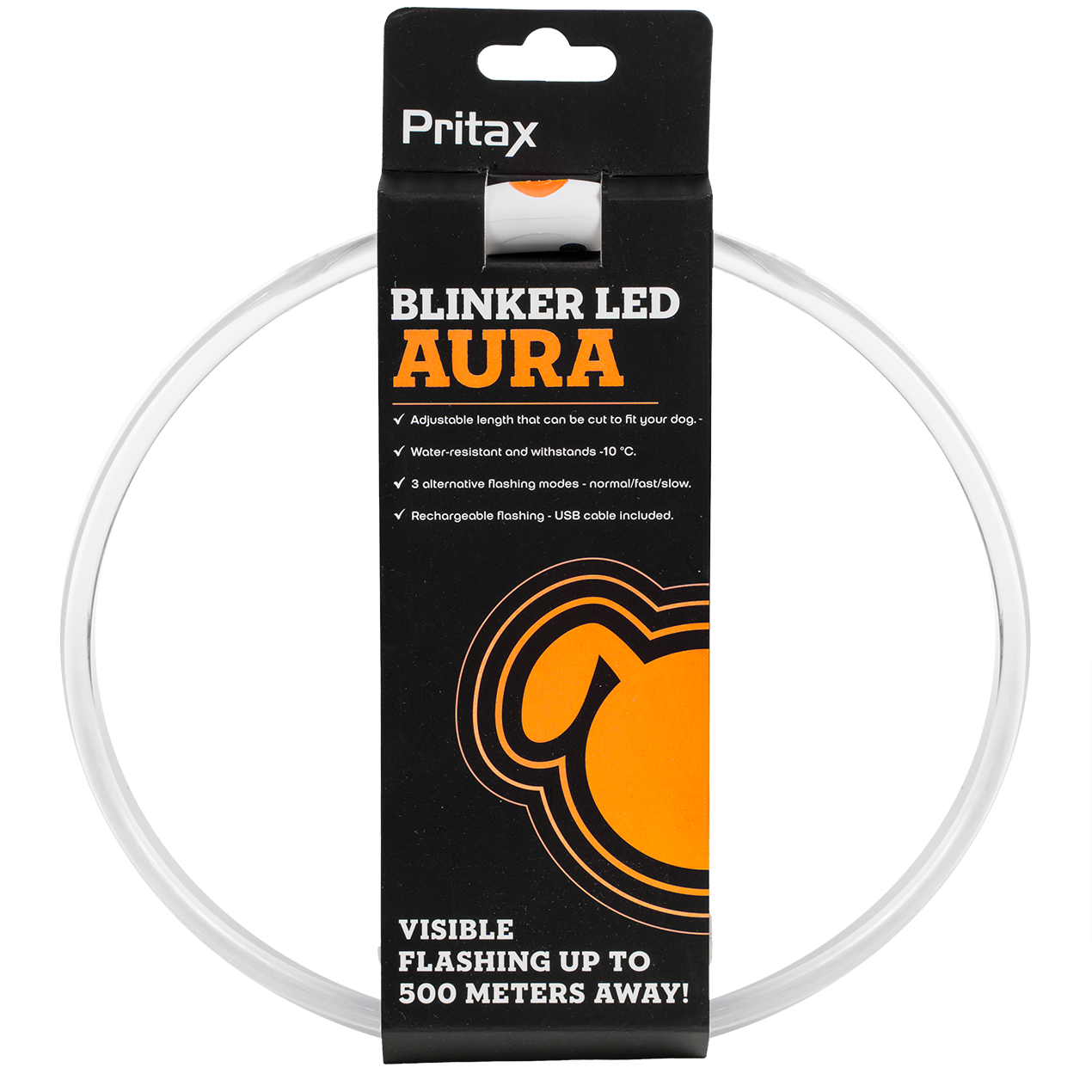 Blinkende krage LED Aura, 8 mm, 35-60 cm, oransje
