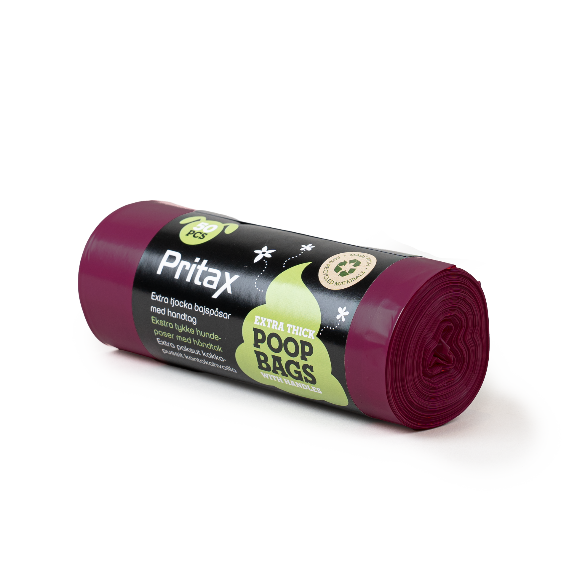 Pritax Bæsjeposer Pluto ekstra tykk med håndtak 50p, 22,5x28cm, Burgundy