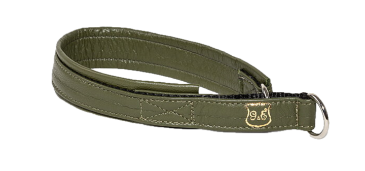 Läderhalsband halvstryp, 27,5cm, Olivgrön