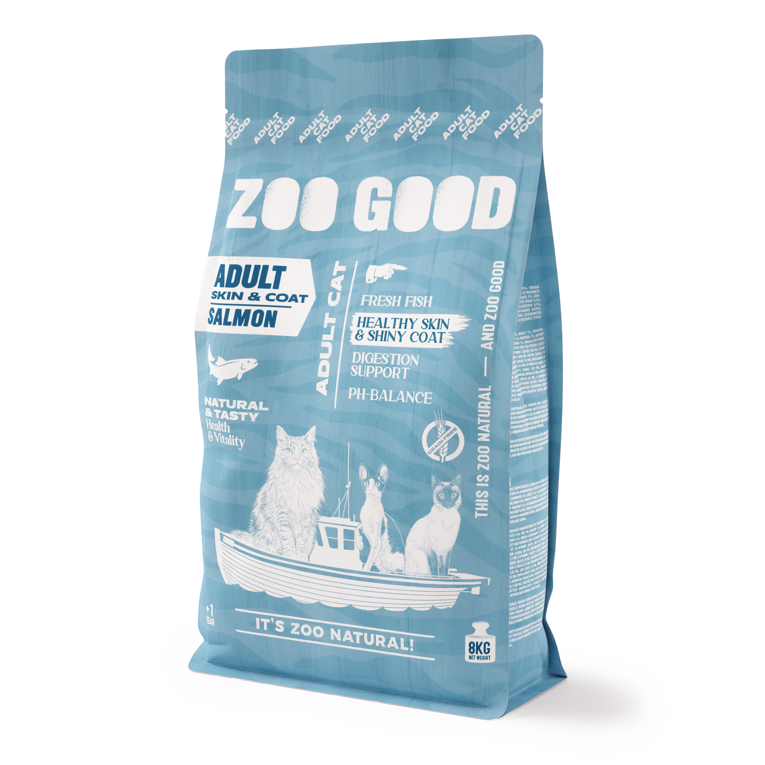 ZOO GOOD - Adult Skin & Coat - Kornfri fisk 8 kg - Katt - Helse og pels - Kosttilskudd - Tørrfôr - Dyrekassen.no