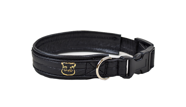 Gustaf och Evita Hundhalsband Ställbart Skinn Svart